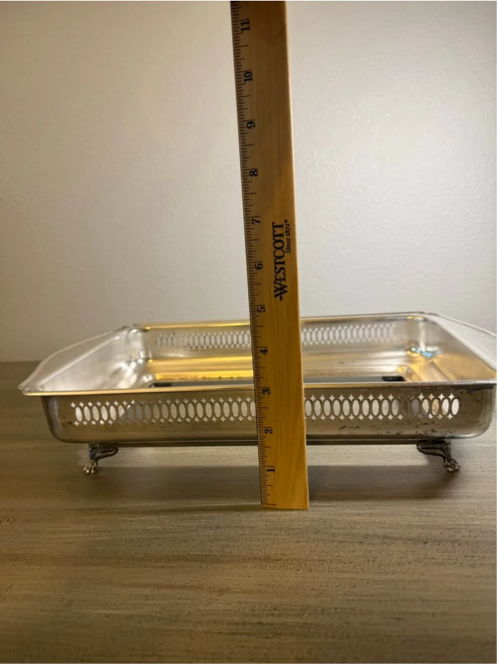 Vintage Silverplate Casserole Holder Tray Pierced Gallery Footed Fits Pyrex Dish
